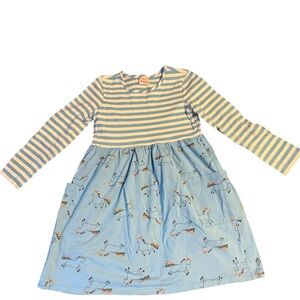 Striped Blue Kids Dress with Unicorn Print